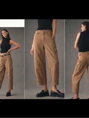 Anthropology Etica Utility Cropped Cargo Pants Barrel Wide Leg Crop Sz 27 Cotton